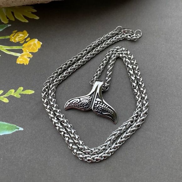 Whale Tail Stainless Steel Wheat Chain Necklace - Picture 1 of 6